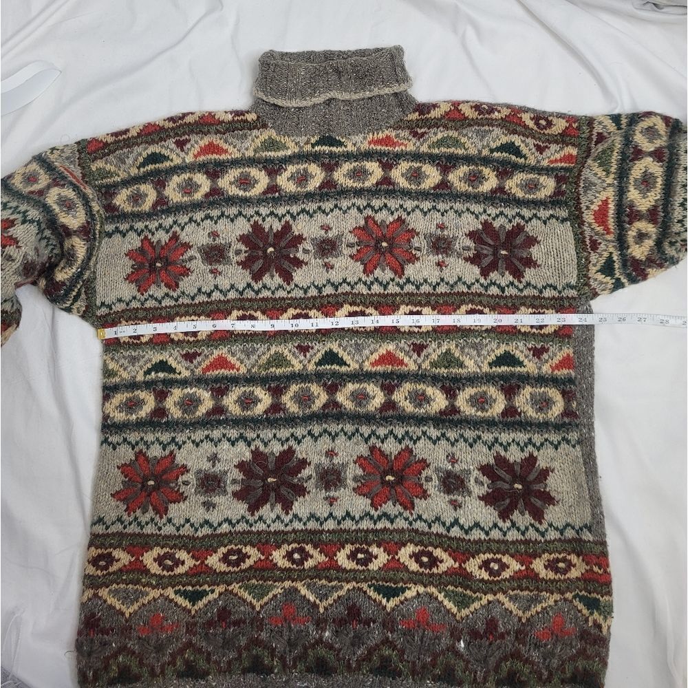 VINTAGE 90s Express fair‎ isle wool angora mohair turtleneck oversized sweater M - Picture 8 of 10